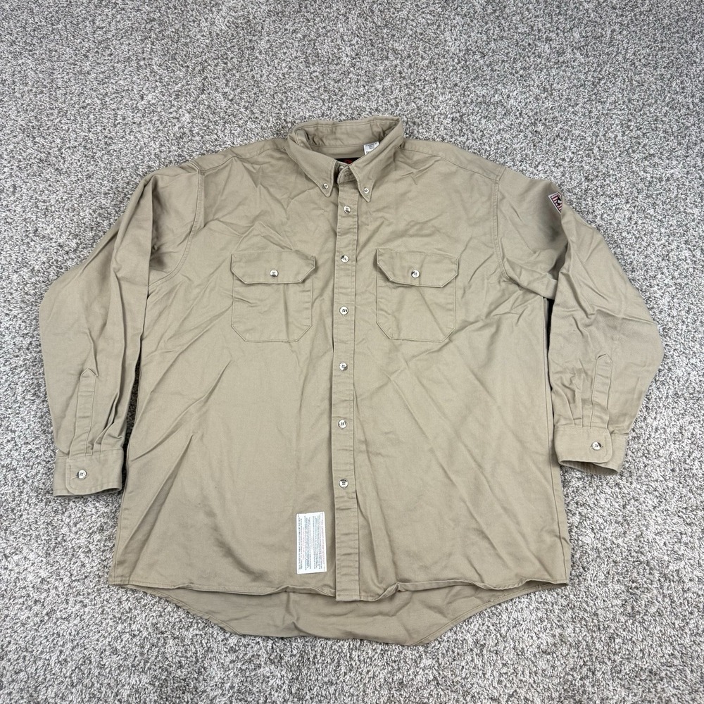 Bulwark FR Button Shirt Mens XL Beige Tan Workwear Flame Resistant CAT 2